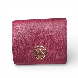 Michael Kors Fulton Medium Pebbled Leather Bifold Wallet Burgundy Maroon